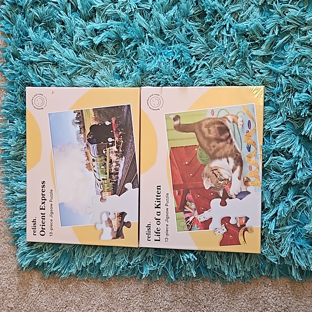 2 relish therapy puzzles kitten and train 13 piece